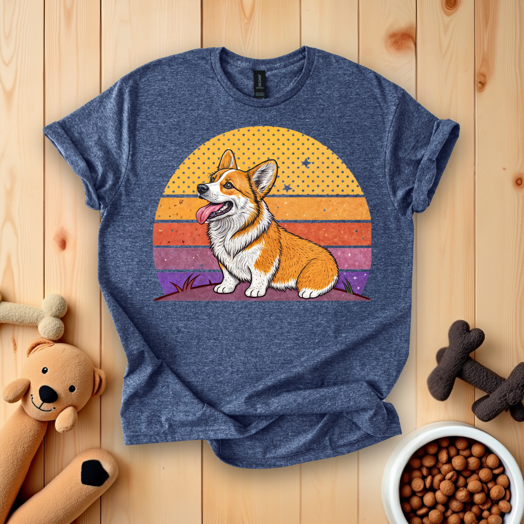 Corgi Dog Retro Sunset T-Shirt