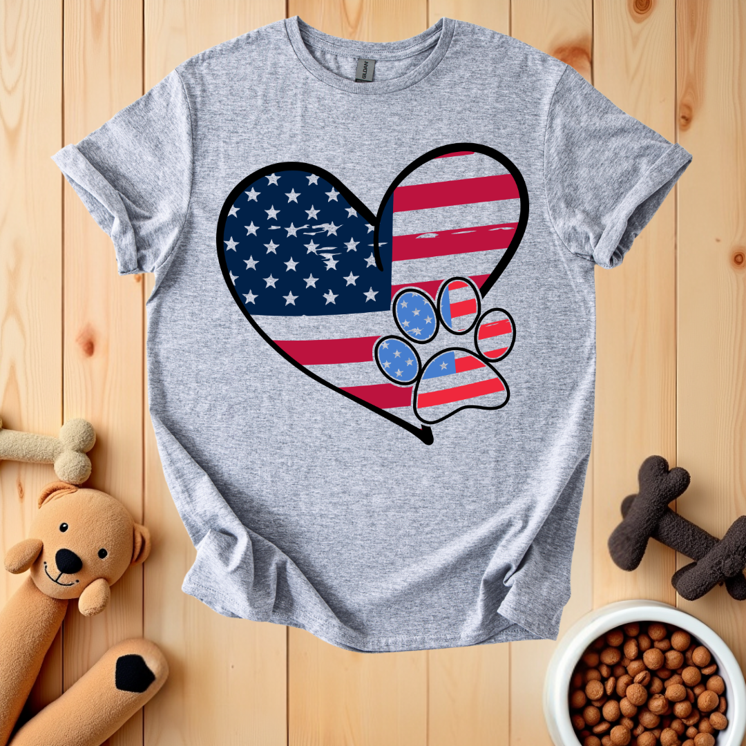 American Flag Heart Dog Paw T-Shirt