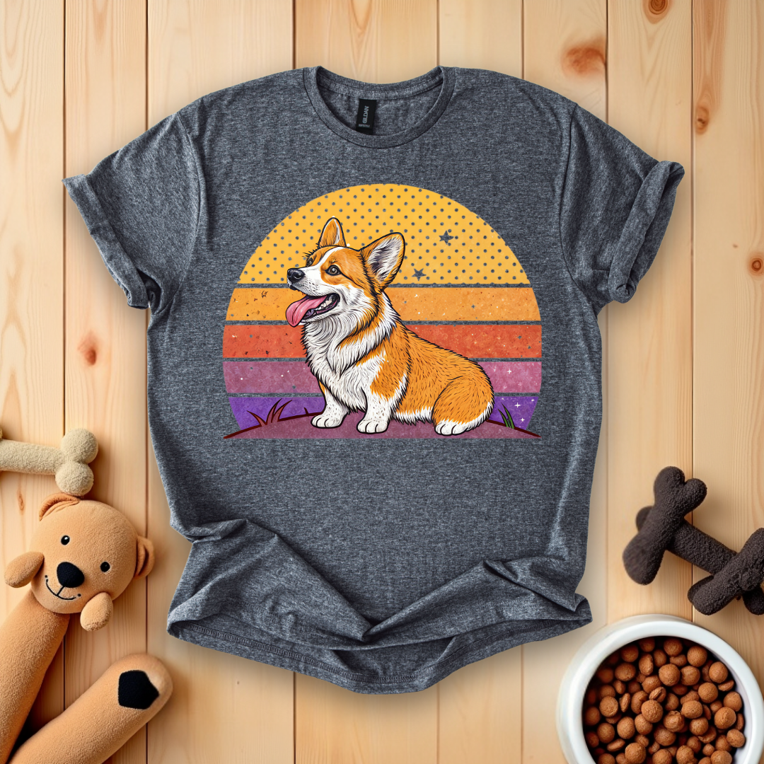 Corgi Dog Retro Sunset T-Shirt