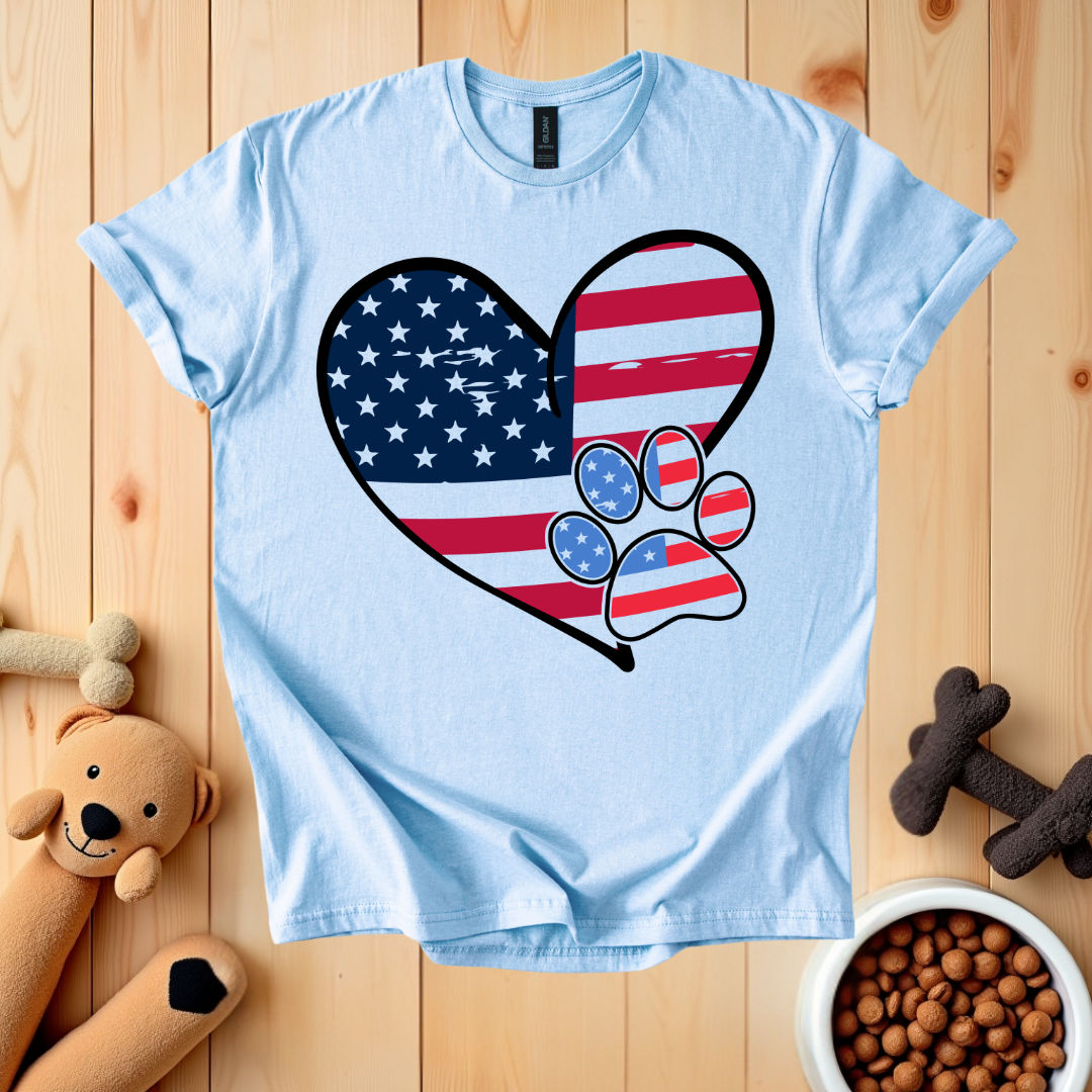 American Flag Heart Dog Paw T-Shirt