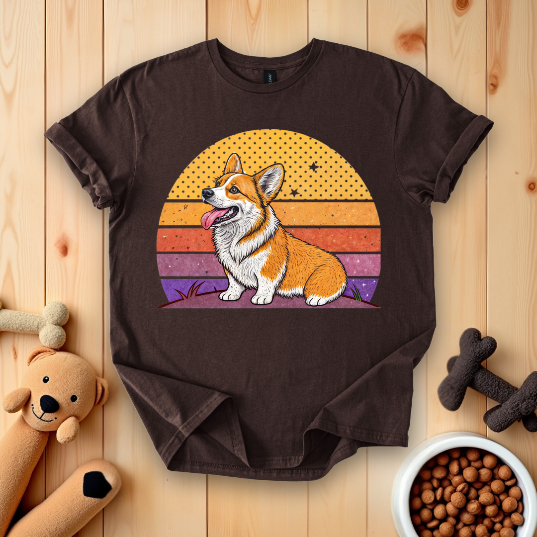 Corgi Dog Retro Sunset T-Shirt