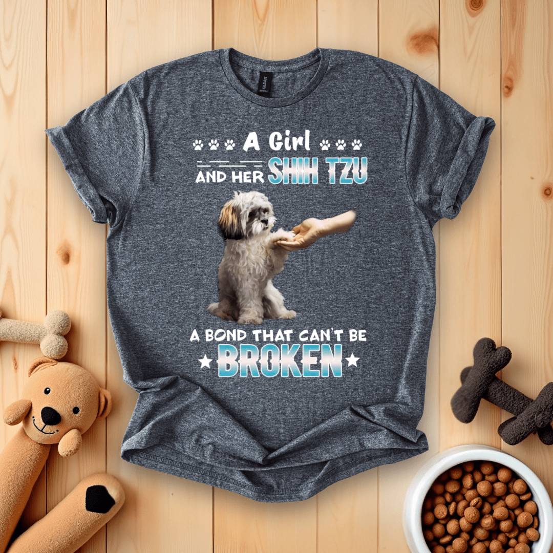 Dark Heather / S A Girl And Her Shih Tzu A Bond That Can't Be Broken T-Shirt