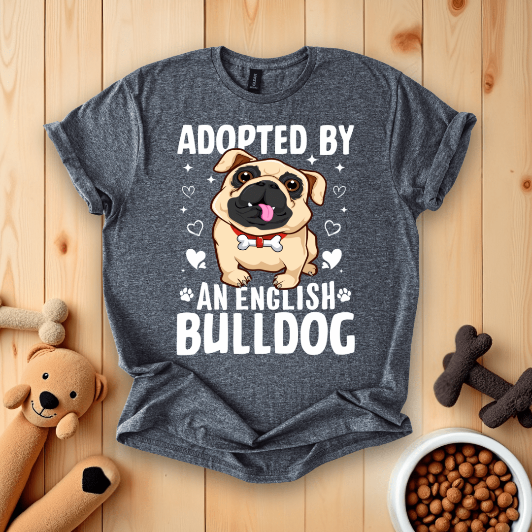 Dark Heather / S Adopted By An English Bulldog T-Shirt