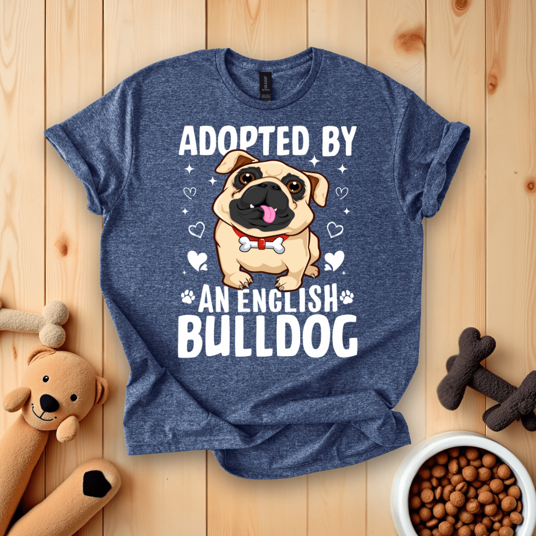 Heather Navy / S Adopted By An English Bulldog T-Shirt