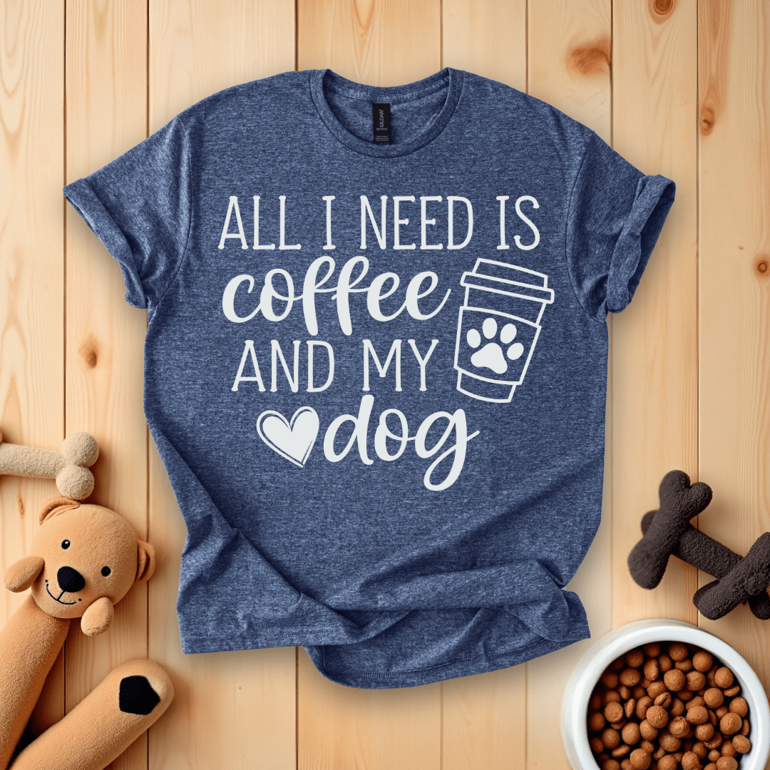 Heather Navy / S All I Need Is Coffee And My Dog T-Shirt