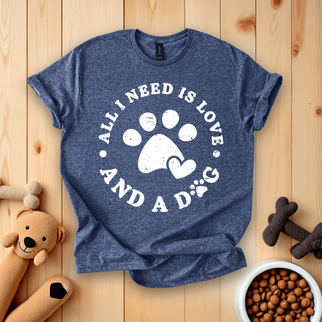 Heather Navy / S All I Need Is Love And A Dog T-Shirt