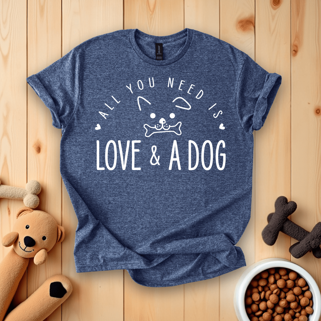 Heather Navy / S All You Need Is Love And A Dog T-Shirt