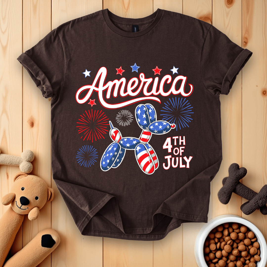 Dark Chocolate / S America 4th of July Balloon Dog T-Shirt