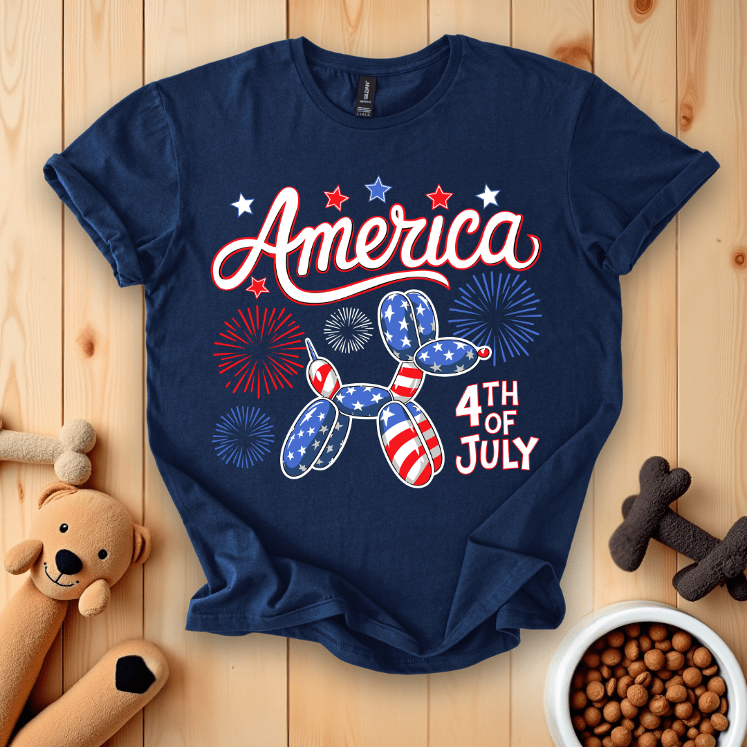 Navy / S America 4th of July Balloon Dog T-Shirt