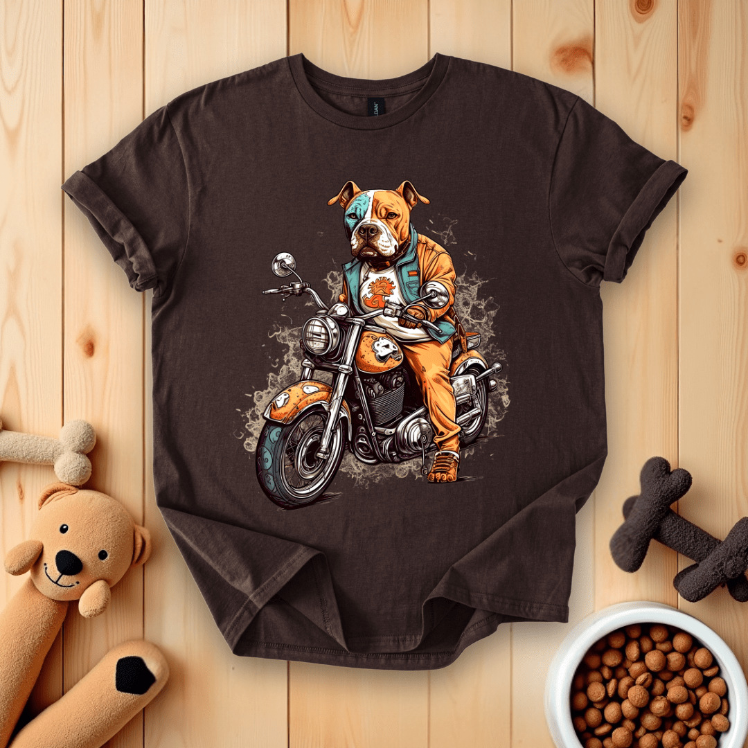 Dark Chocolate / S American Bulldog Riding Motorcycle T-Shirt