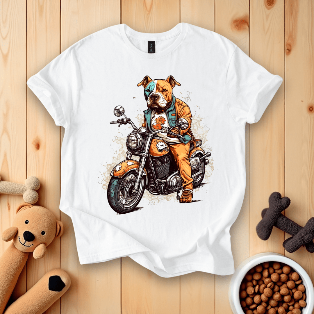 White / S American Bulldog Riding Motorcycle T-Shirt