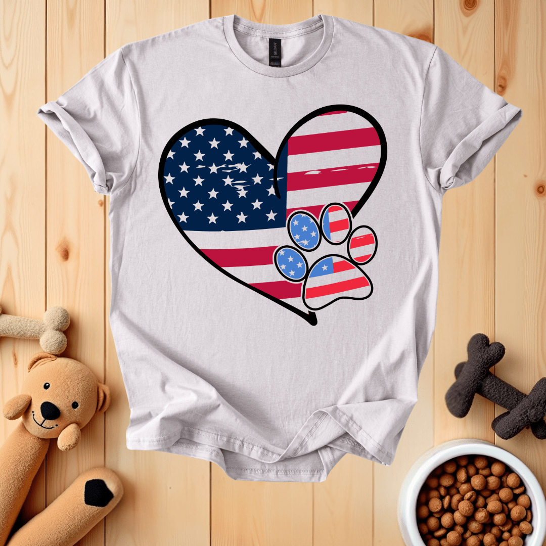 Ice Grey / S American Flag Dog Paw T-Shirt