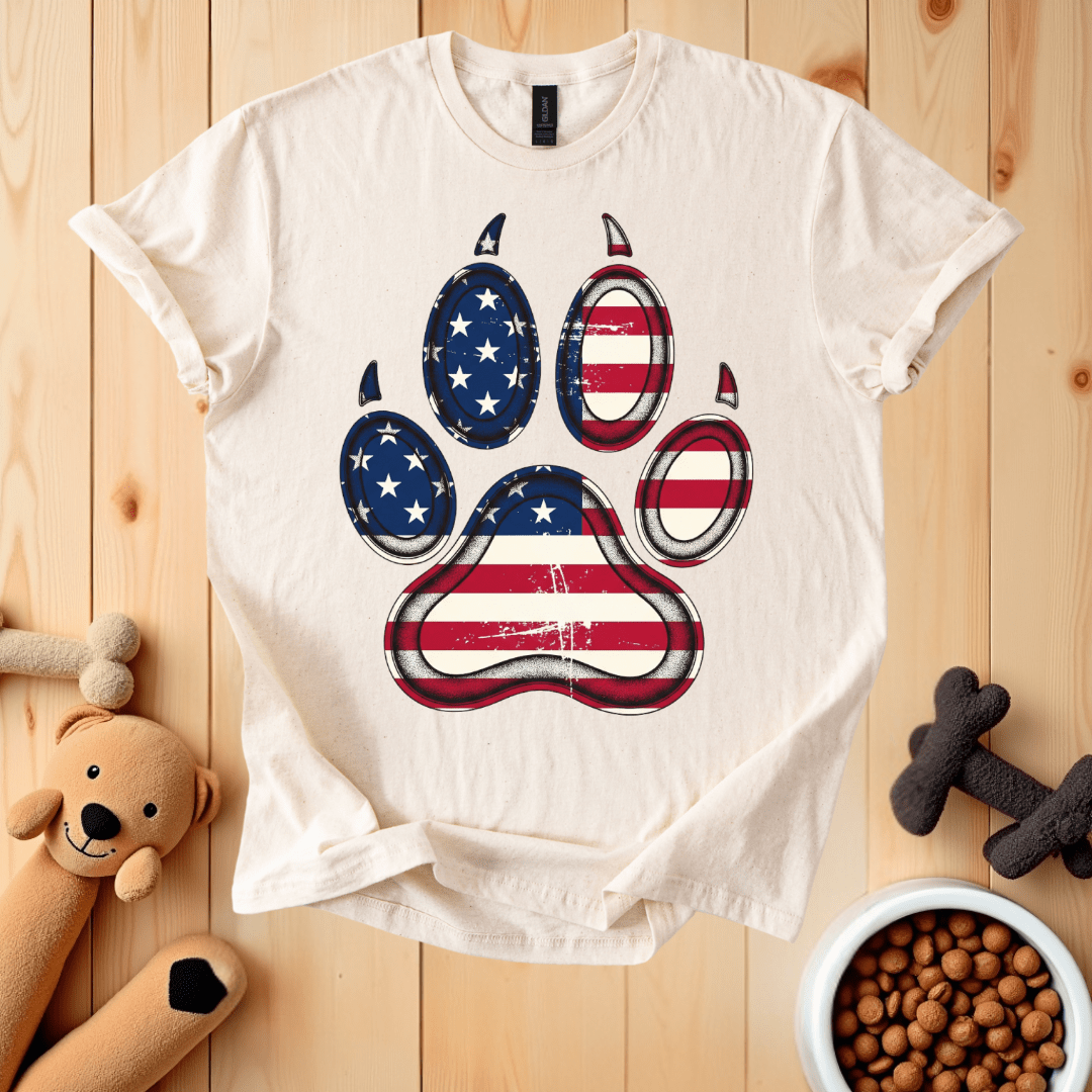 Natural / S American Flag Dog Paw T-Shirt