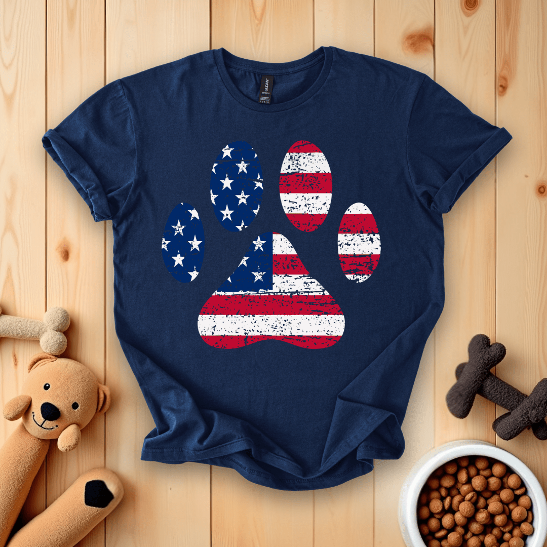 Navy / S American Flag Dog Paw T-Shirt