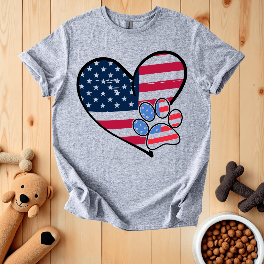 Sport Grey / S American Flag Dog Paw T-Shirt