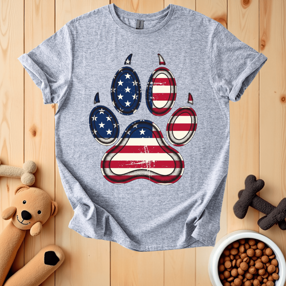 Sport Grey / S American Flag Dog Paw T-Shirt
