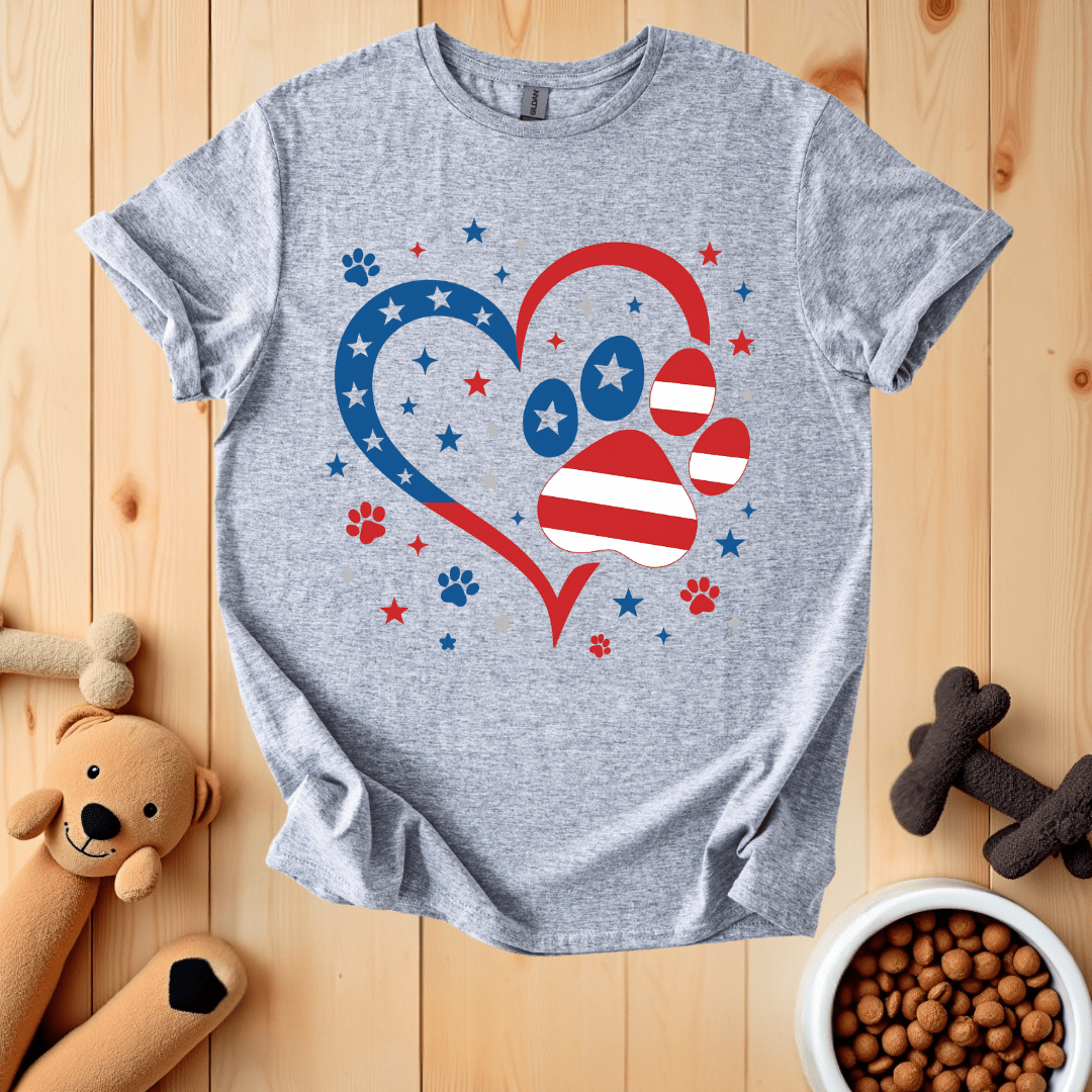 Sport Grey / S American Flag Heart Dog Paw T-Shirt