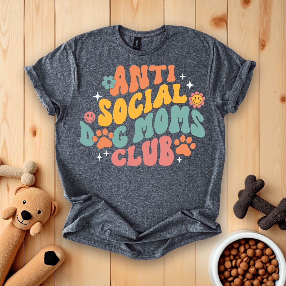 Dark Heather / S Anti-Social Dog Moms Club Groovy Retro T-Shirt