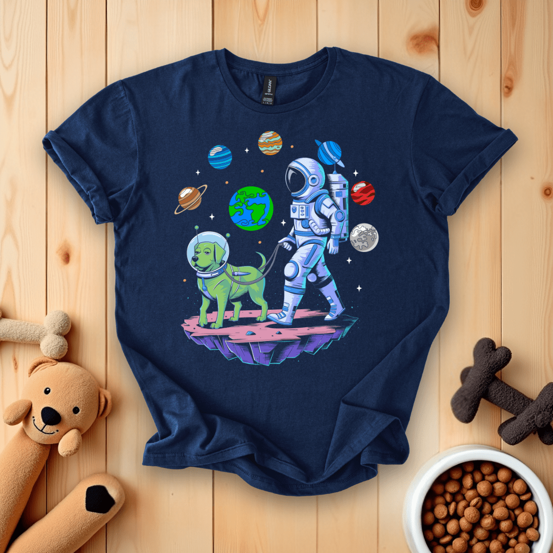 Navy / S Astronaut Walking Dog in Space T-Shirt