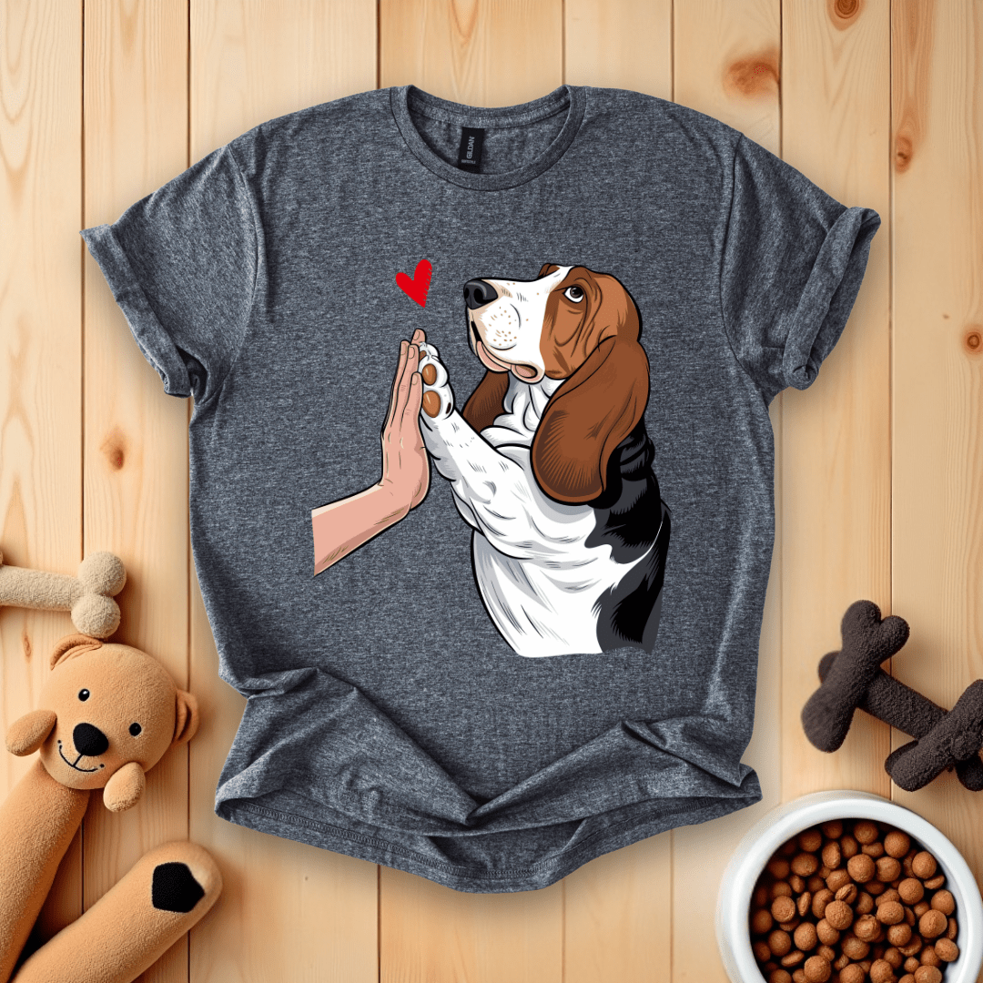 Dark Heather / S Basset Hound High Five T-Shirt