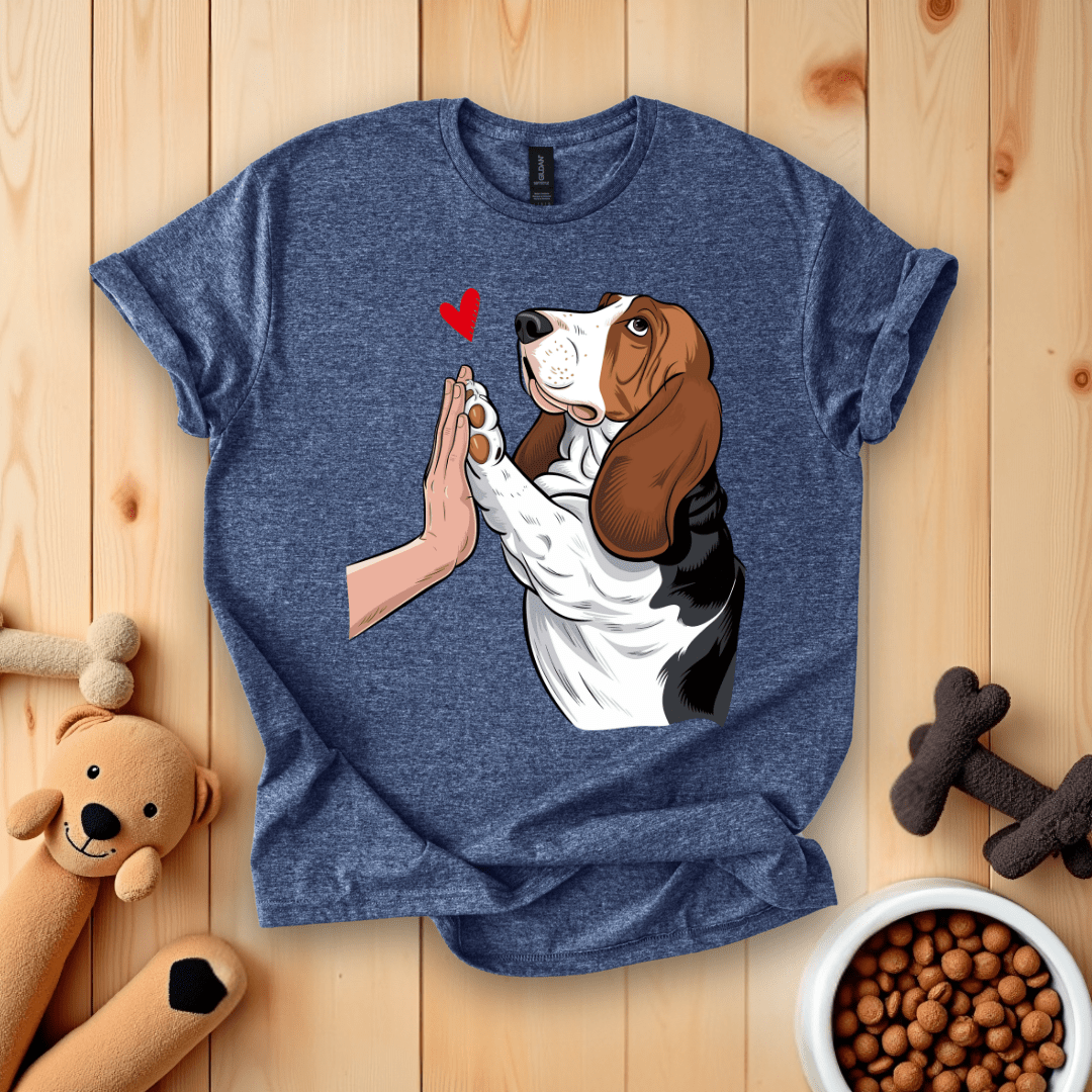 Heather Navy / S Basset Hound High Five T-Shirt