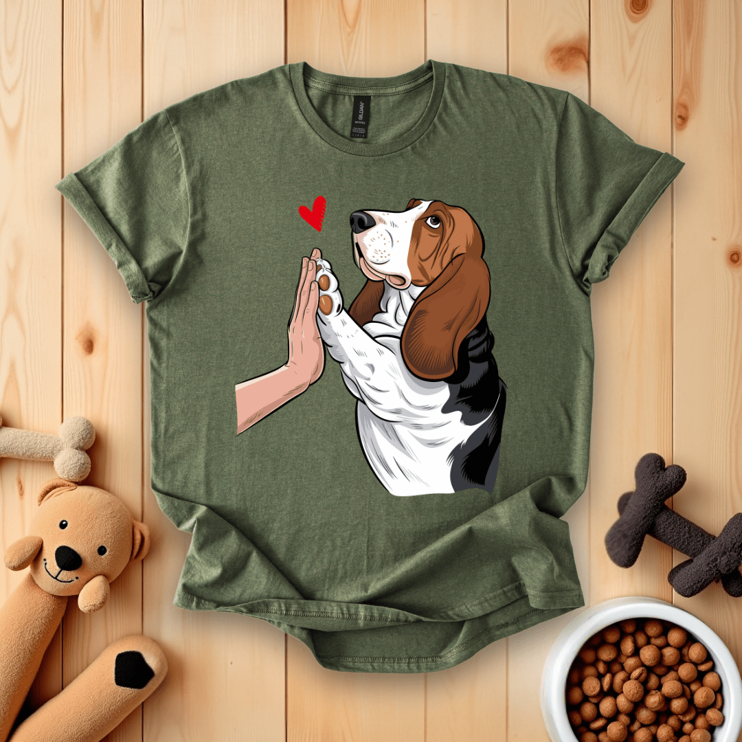 Military Green / S Basset Hound High Five T-Shirt