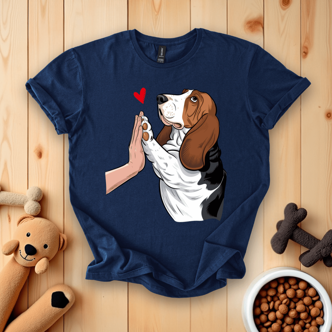 Navy / S Basset Hound High Five T-Shirt