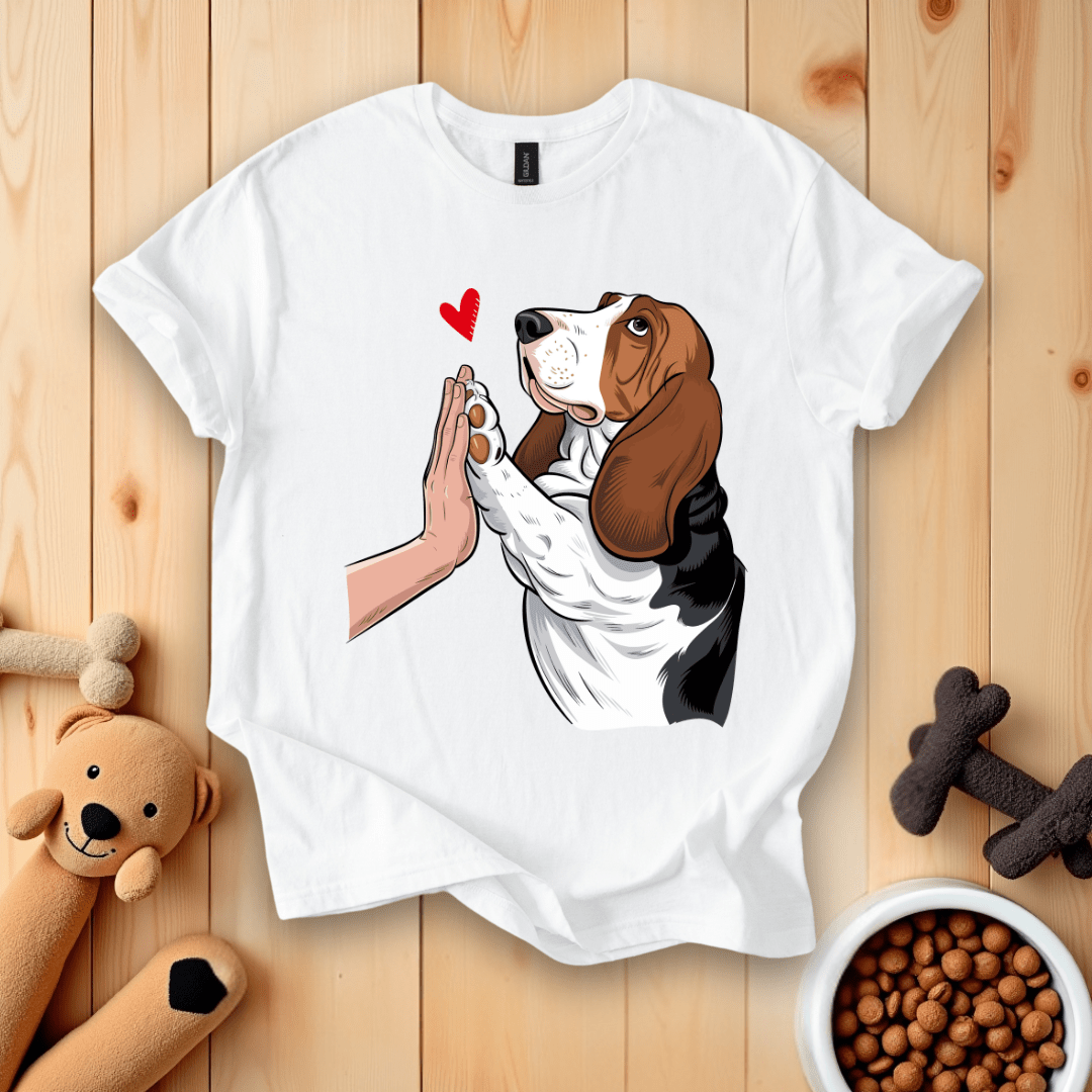 White / S Basset Hound High Five T-Shirt