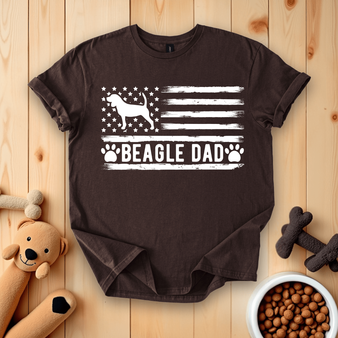 Dark Chocolate / S Beagle Dad American Flag T-Shirt