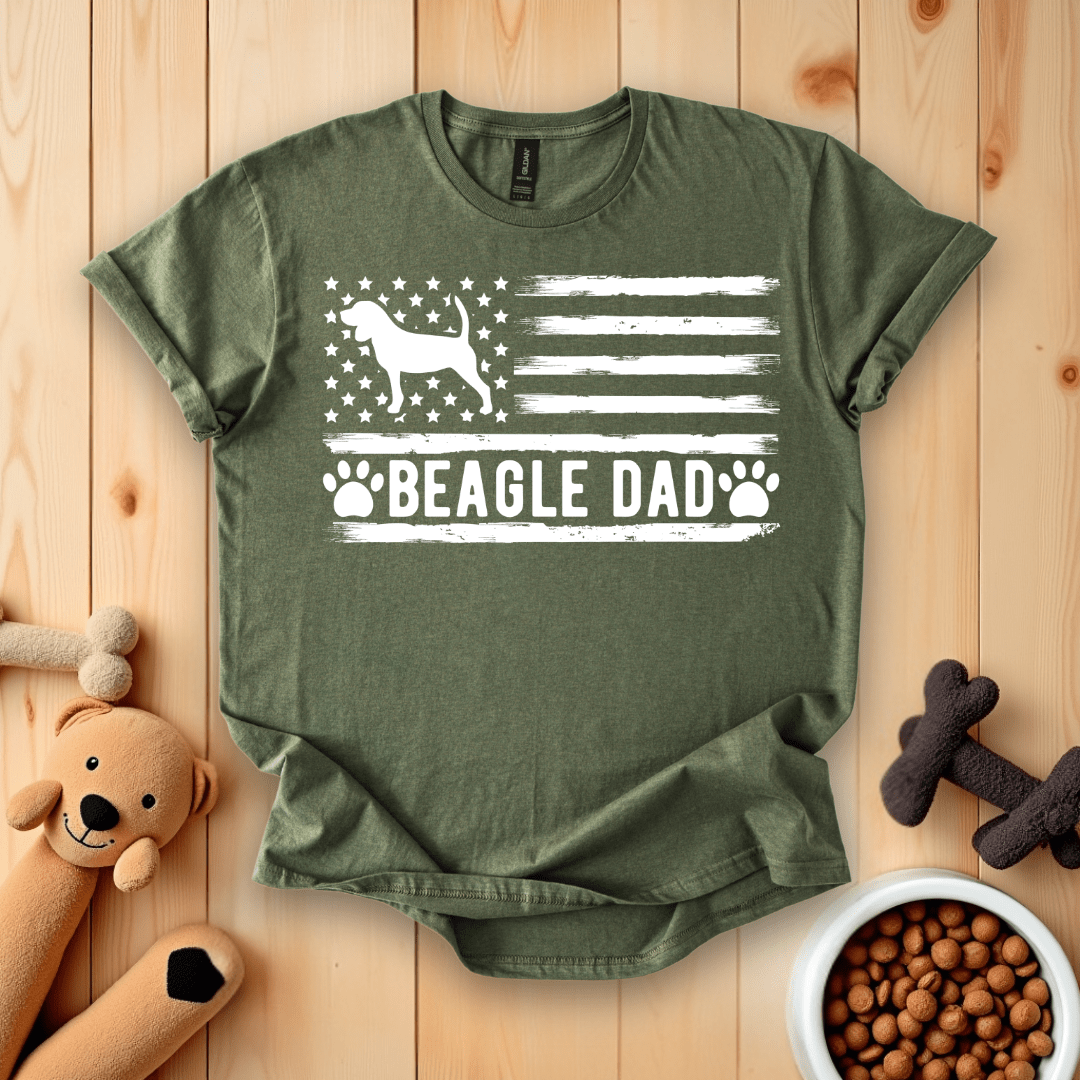 Military Green / S Beagle Dad American Flag T-Shirt