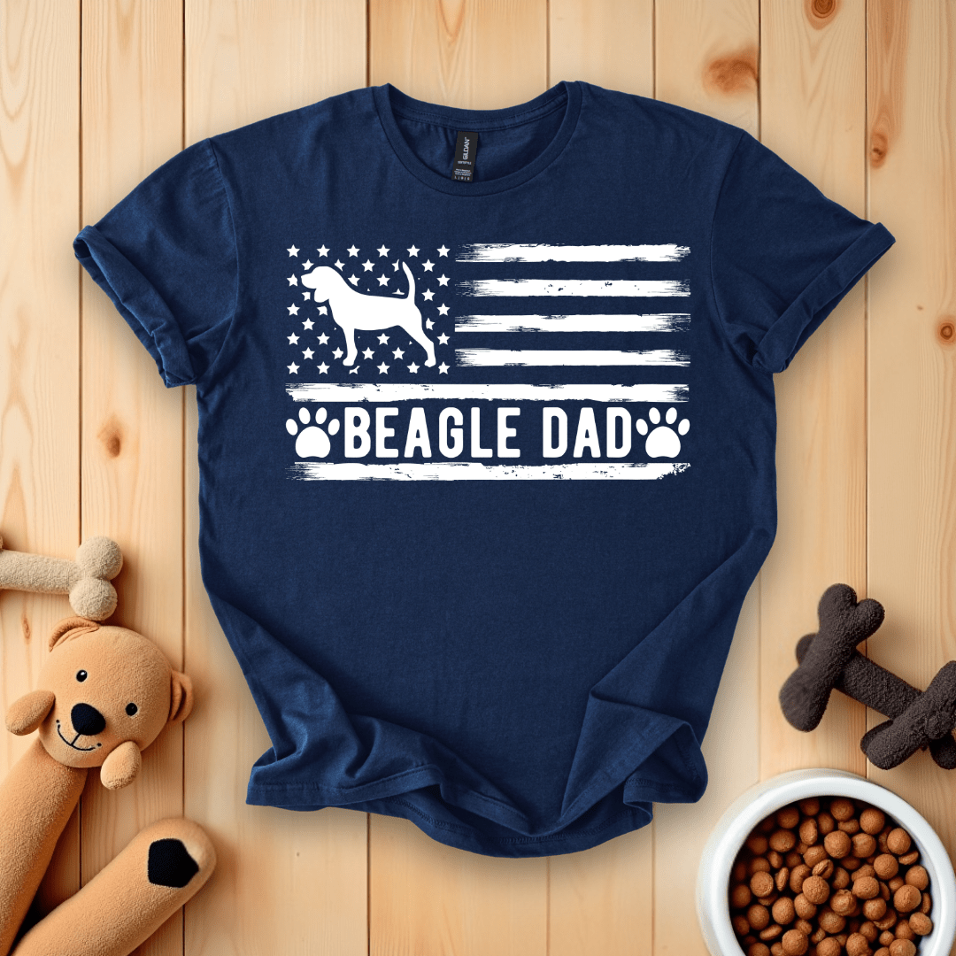 Navy / S Beagle Dad American Flag T-Shirt