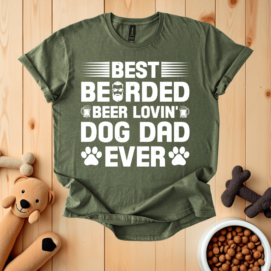 Military Green / S Best Bearded Beer Lovin' Dog Dad Ever T-Shirt