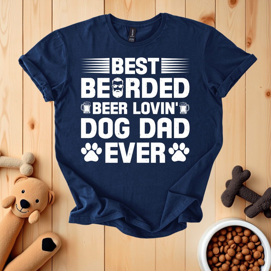 Navy / S Best Bearded Beer Lovin' Dog Dad Ever T-Shirt