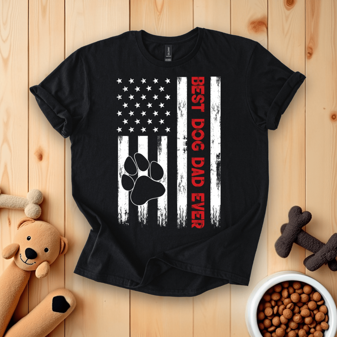 Black / S Best Dog Dad Ever American Flag T-Shirt