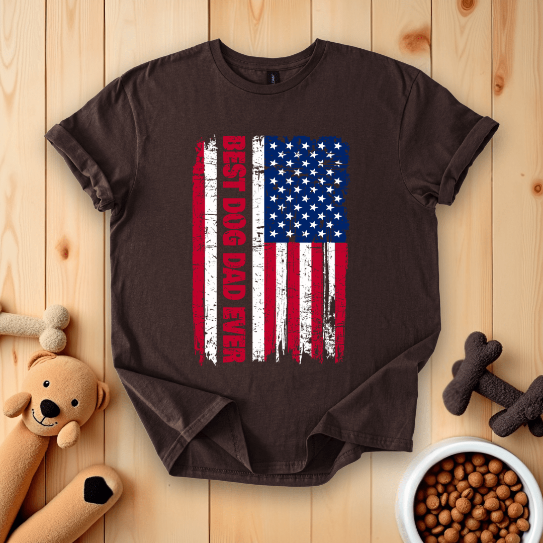 Dark Chocolate / S Best Dog Dad Ever American Flag T-Shirt