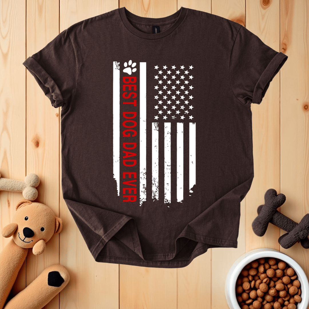 Dark Chocolate / S Best Dog Dad Ever American Flag T-Shirt