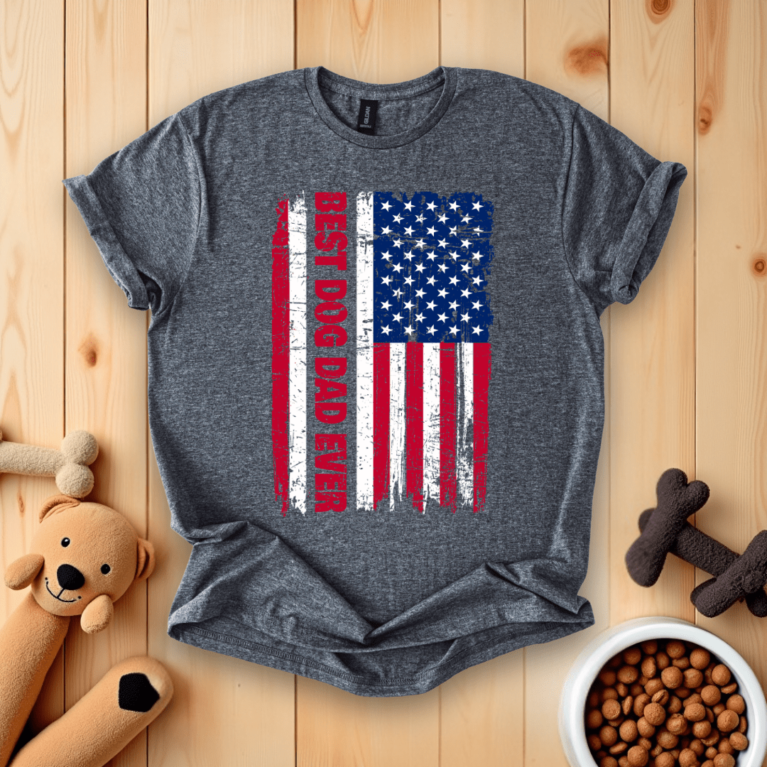 Dark Heather / S Best Dog Dad Ever American Flag T-Shirt