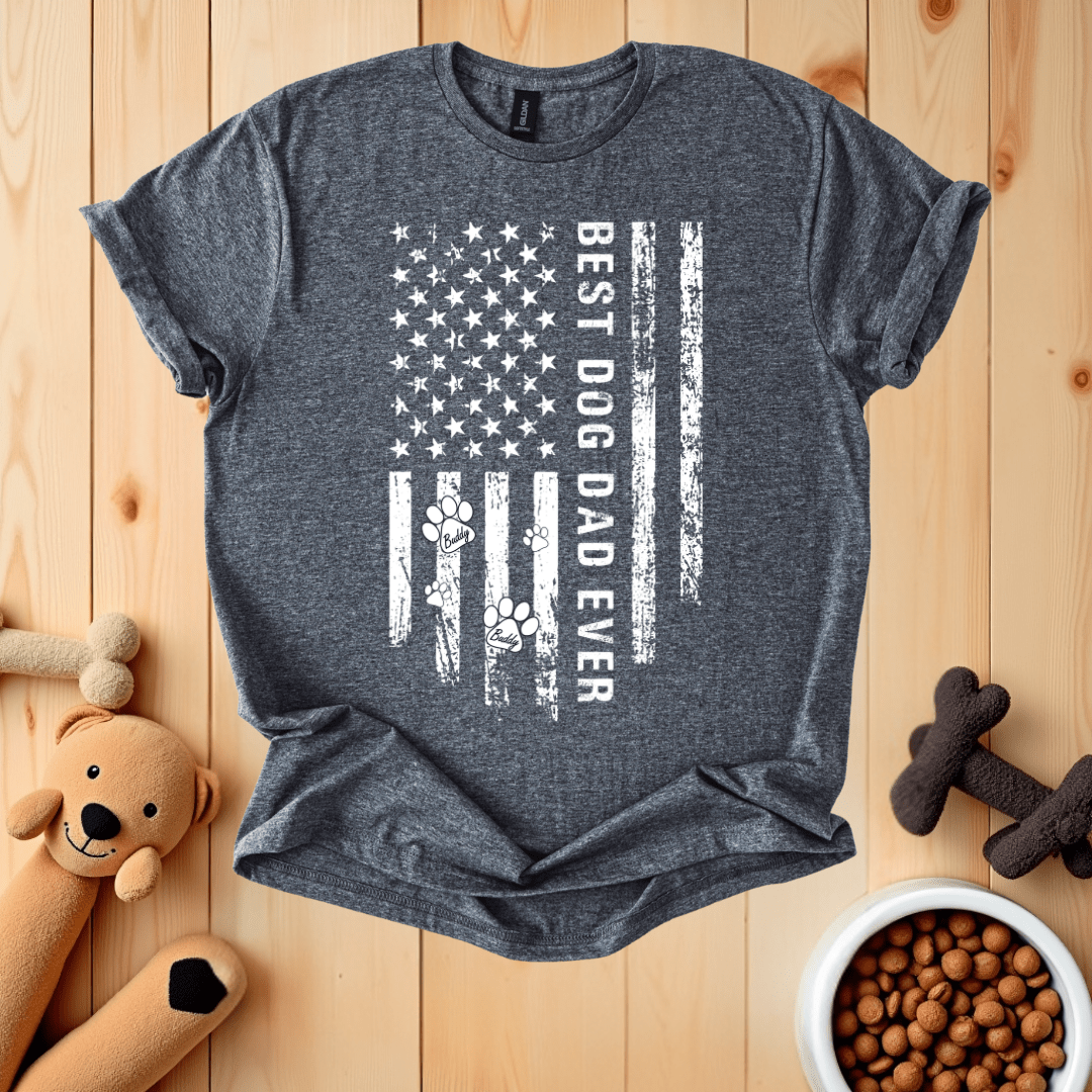 Dark Heather / S Best Dog Dad Ever American Flag T-Shirt
