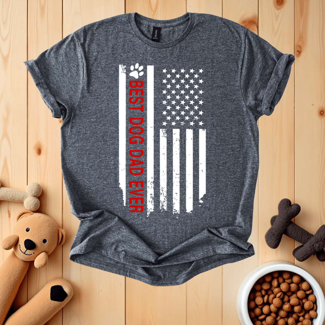 Dark Heather / S Best Dog Dad Ever American Flag T-Shirt