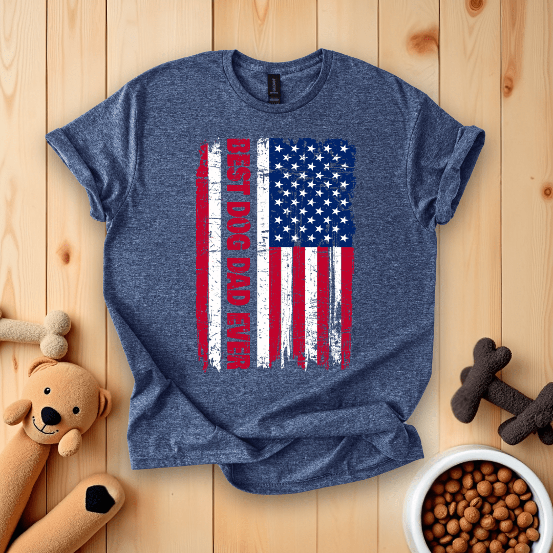 Heather Navy / S Best Dog Dad Ever American Flag T-Shirt