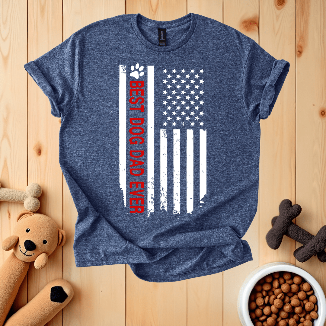 Heather Navy / S Best Dog Dad Ever American Flag T-Shirt