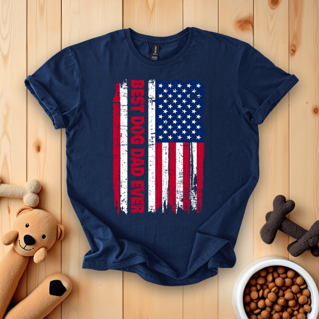 Navy / S Best Dog Dad Ever American Flag T-Shirt