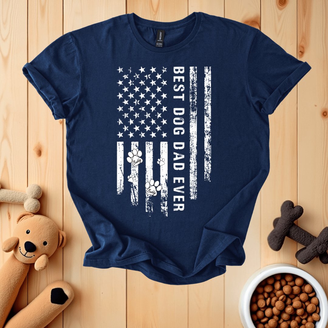 Navy / S Best Dog Dad Ever American Flag T-Shirt