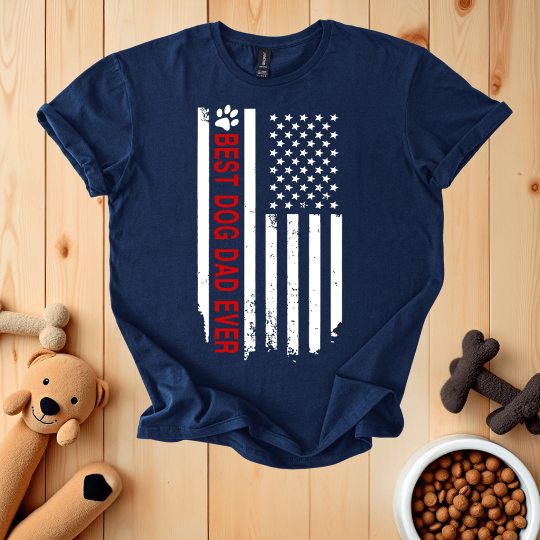Navy / S Best Dog Dad Ever American Flag T-Shirt