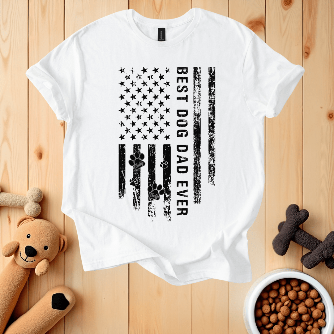 White / S Best Dog Dad Ever American Flag T-Shirt