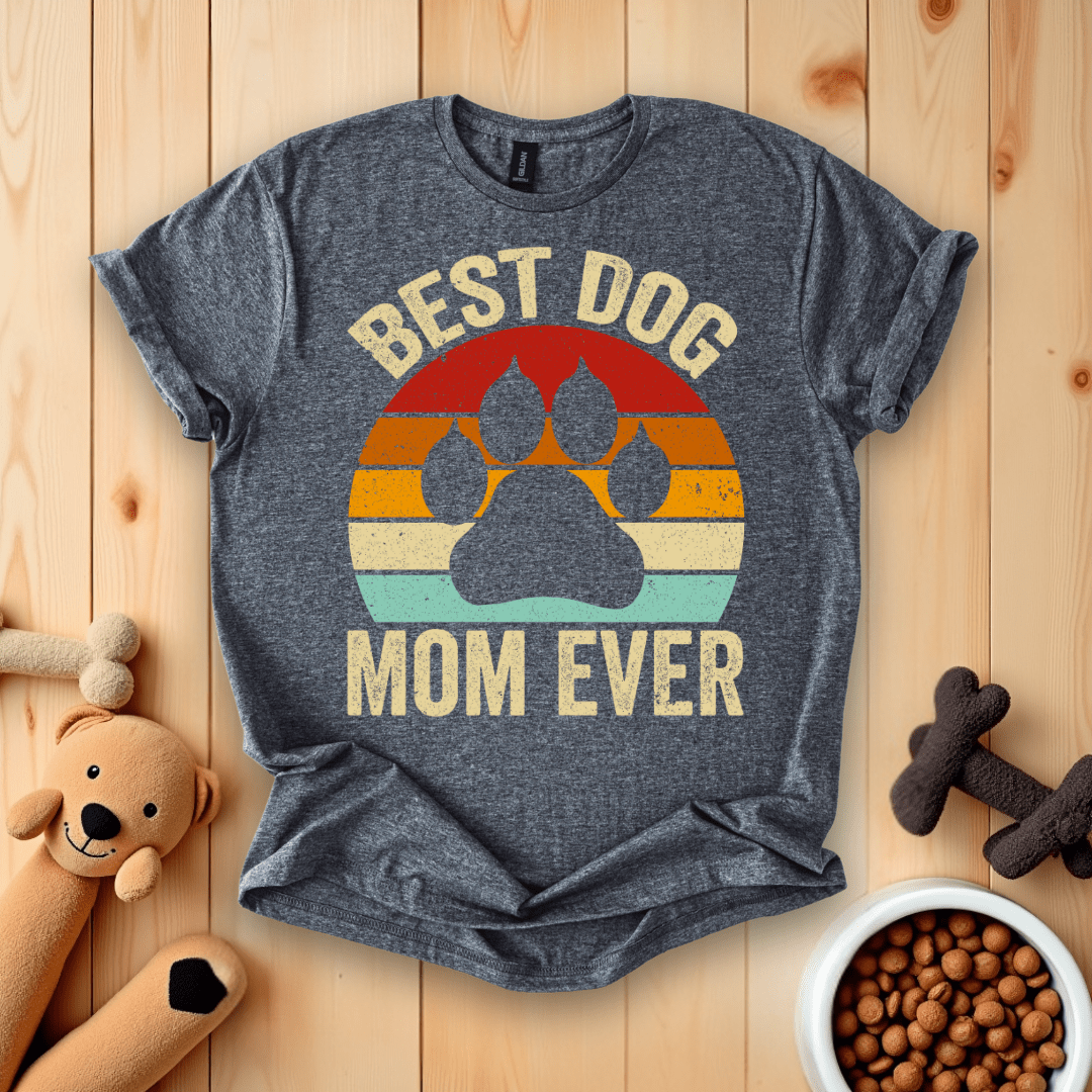 Dark Heather / S Best Dog Mom Ever Retro T-Shirt
