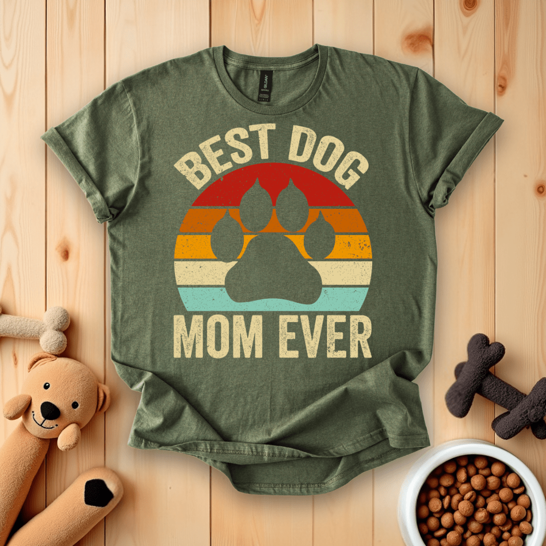 Military Green / S Best Dog Mom Ever Retro T-Shirt