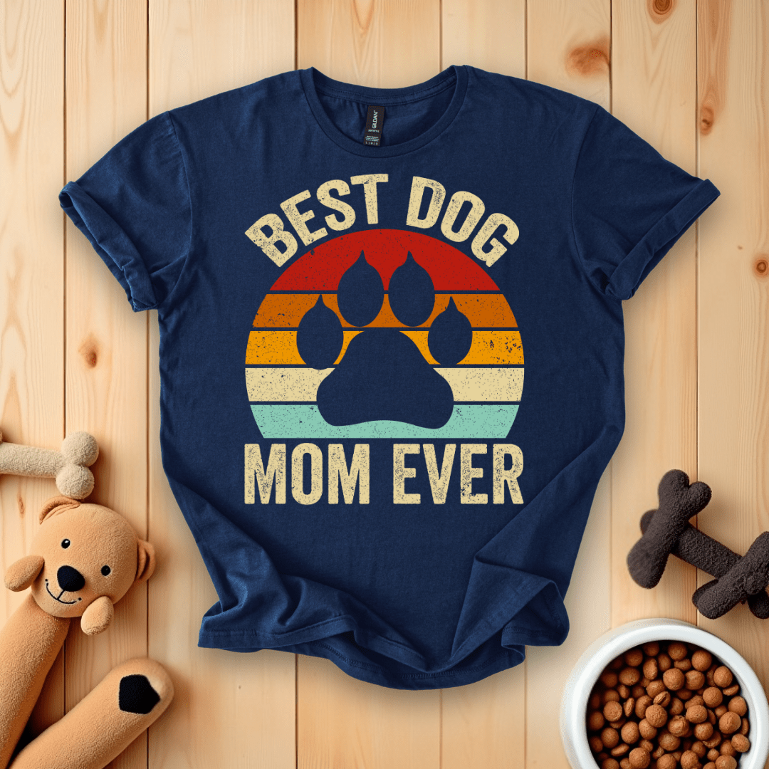 Navy / S Best Dog Mom Ever Retro T-Shirt