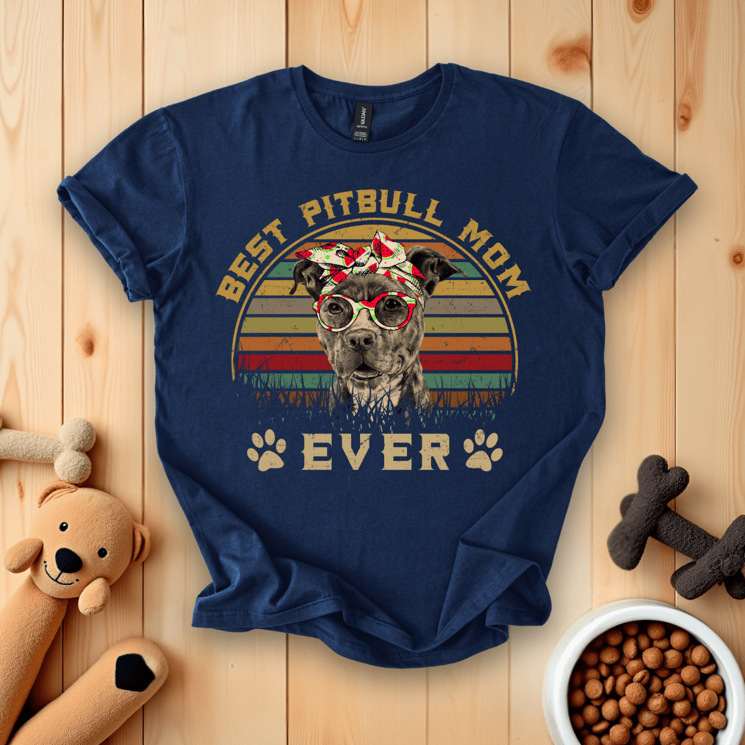 Navy / S Best Pitbull Mom Ever Retro T-Shirt