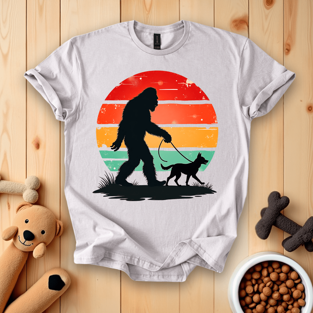 Ice Grey / S Bigfoot Walking A Dog T-Shirt